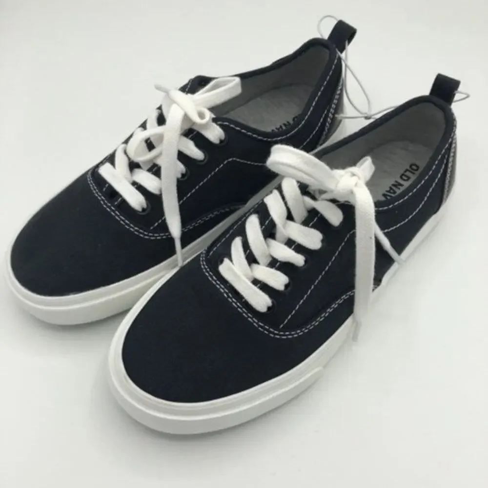 Old Navy Toddler Boys Black & White Canvas  Lace Up Sneakers Size 2